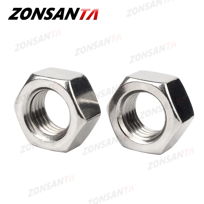 ZONSANTA-tuerca hexagonal métrica de acero inoxidable 304, DIN934, M1, M1.2, M1.4, M1.6, M2, M2.5, M3, M4, M5, M6, M8, M10, M12, M16, M20