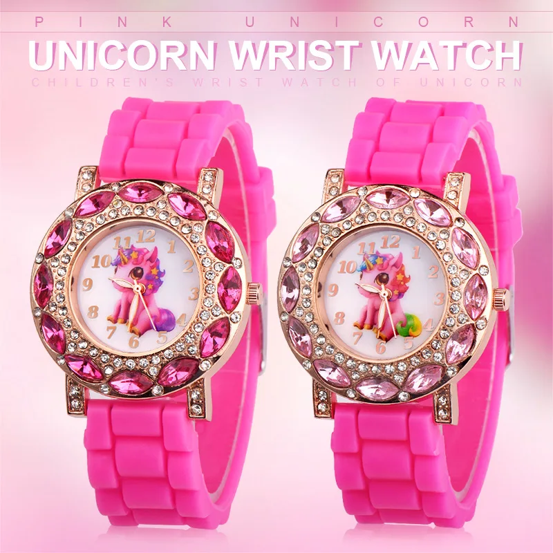 UTHAI-Reloj de pulsera de cuarzo CQ19 para niños y niñas, cronógrafo de dibujos animados, bestia, caballo, correa de silicona, regalo, rosa, rojo