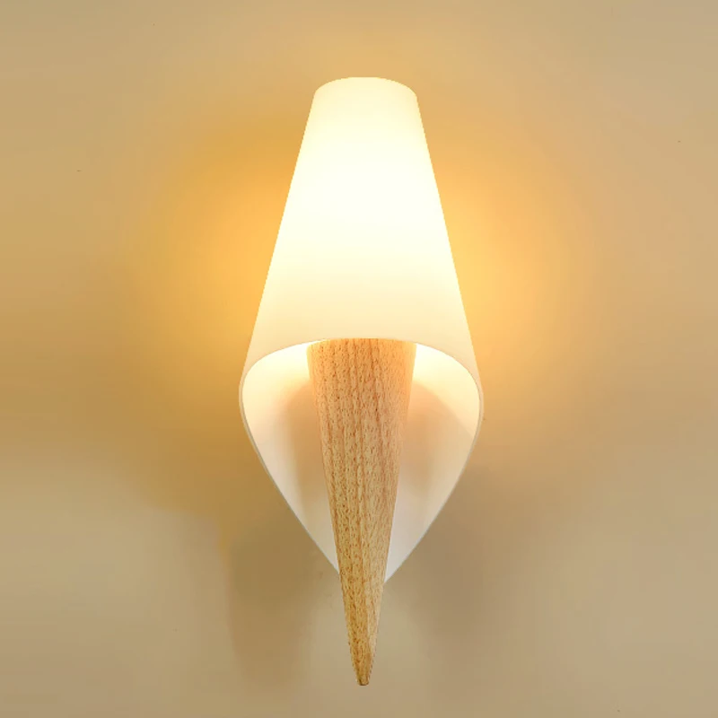 Simple wall light solid wood indoor lighting Japan-style aisle Warm Nordic wall lamp bedside bedroom Single Head Fixture