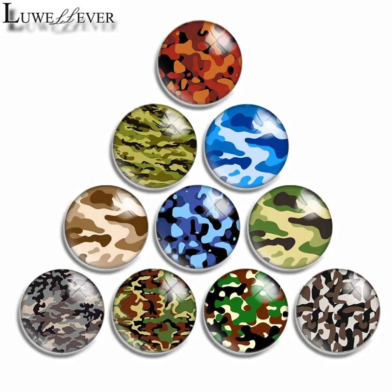 12mm 10mm 16mm 20mm 25mm 30mm 522 Camouflage Mix Round Glass Cabochon Jewelry Finding 18mm Snap Button Charm Bracelet