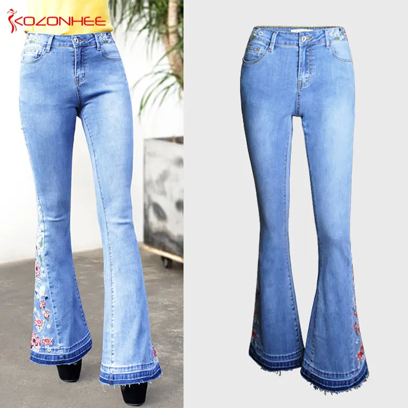 Embroidery Stretching Flare Jeans Women Stretching Bell-Bottoms Jeans For Girls Trousers for women Jeans Large Size A#k97