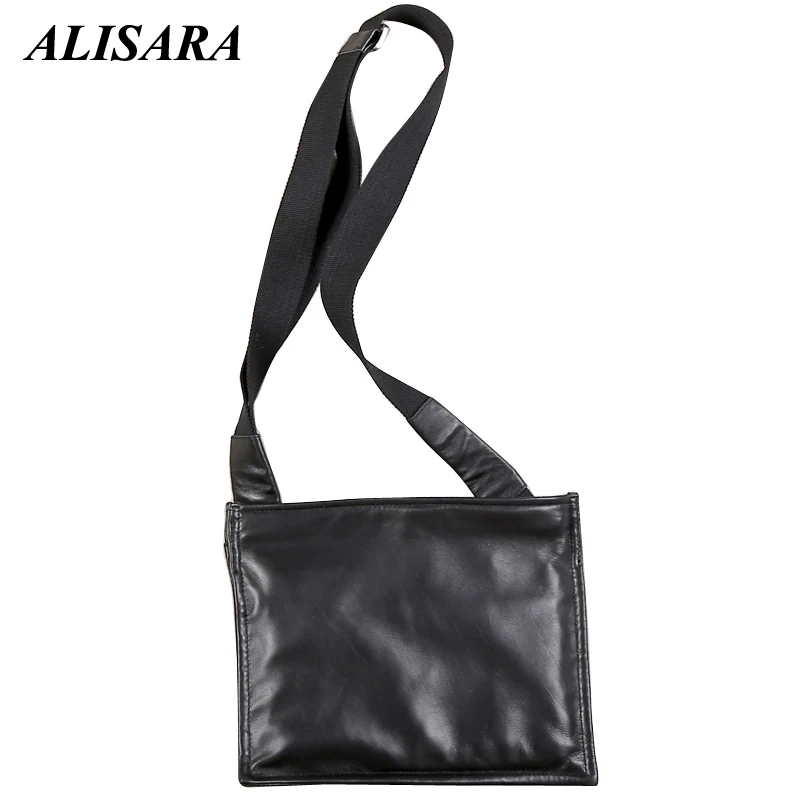 Alisara Men\'s Messenger Bag First Layer Cow Leather Top End Slim Business Crossbody Shoulder Handbag Male Casual Satchel