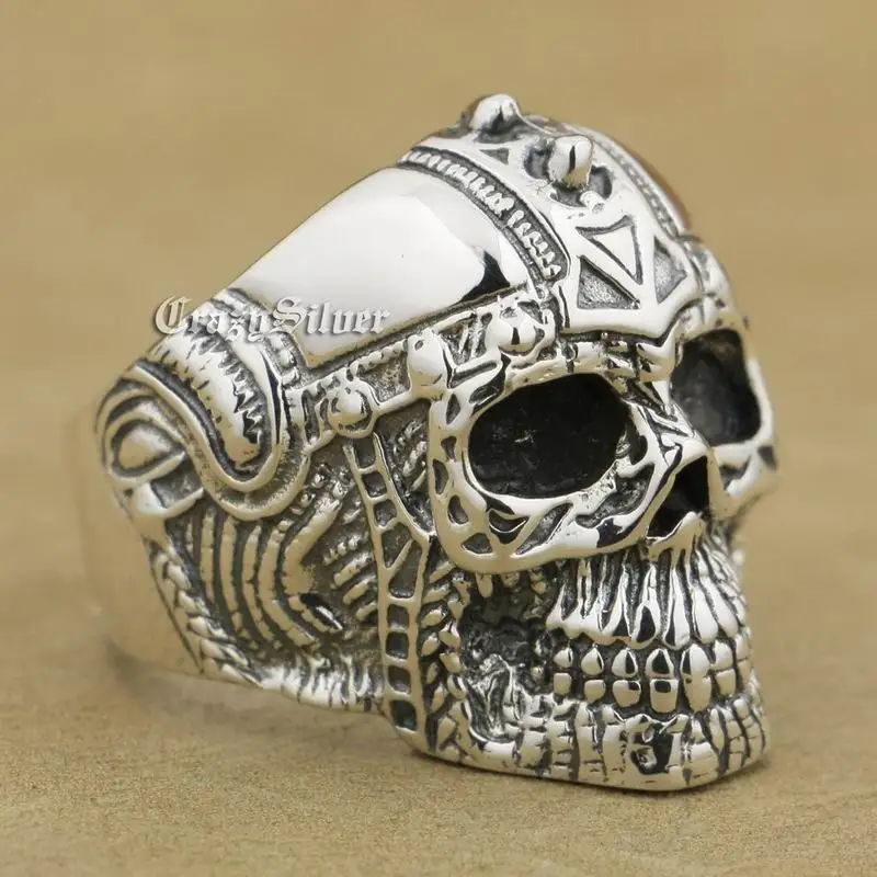 

925 Sterling Silver Gothic Tattoo Skull Mens Biker Punk Ring 9G005 US Size 7 to 15