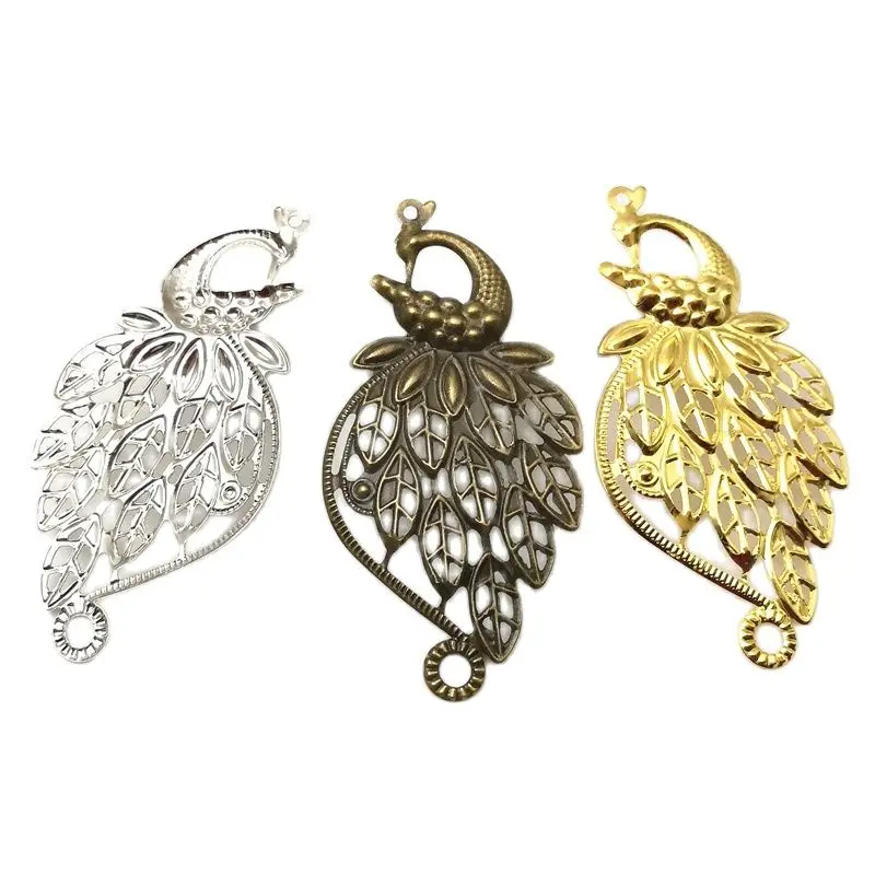 10/50Pieces 70*36mm White k/Gold color Metal Filigree Flowers Slice Animal Charms Pendant base DIY Jewelry Components