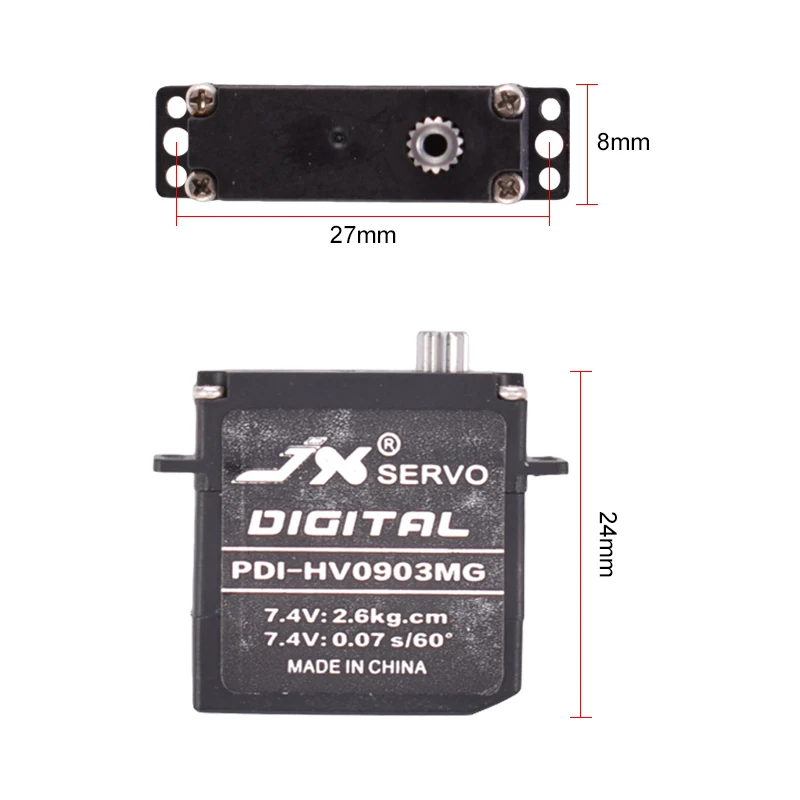 High Quality JX Servo PDI-HV0903MG 2.6kg Metal Gear Digital Flat Wing Servo Plastic Case for RC Glider
