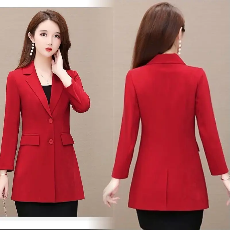 2024 New Spring Autumn Female Blazer Jacket Black Red Office Ladies Long-sleeved Suit Coat Plus size 7XL Elegant Slim Outwear