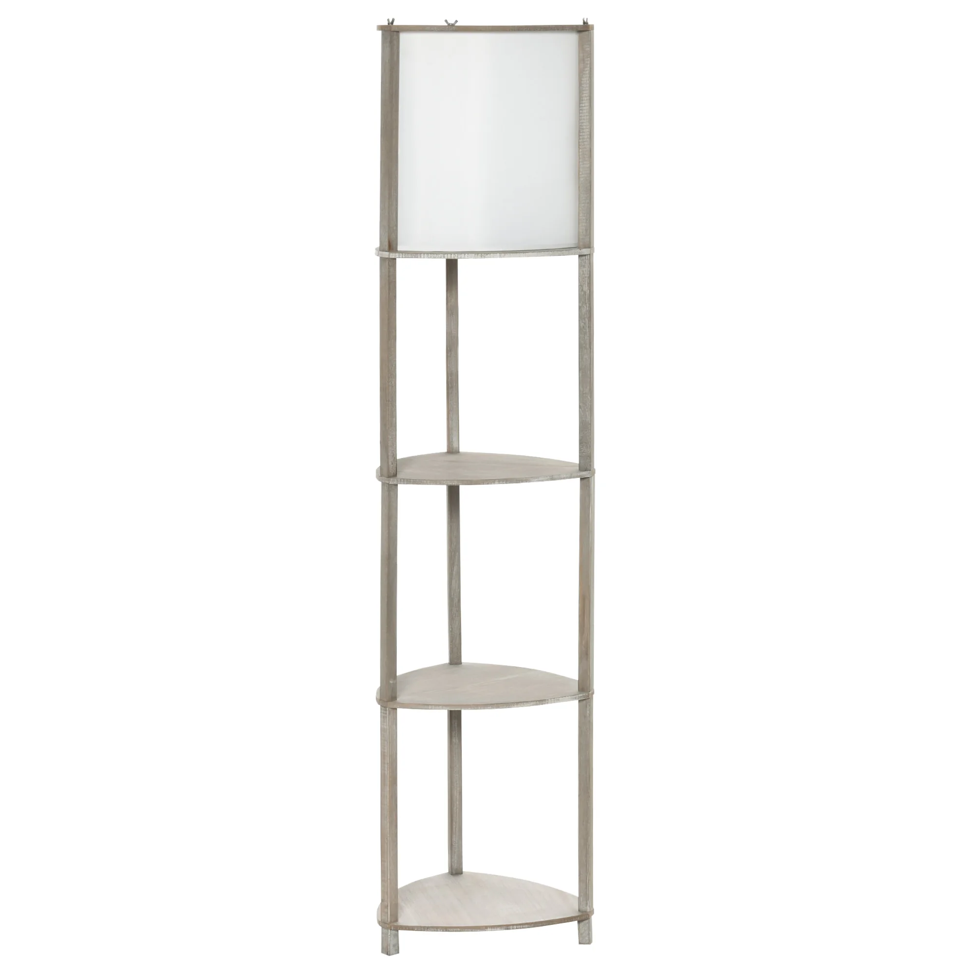 HOMCOM wooden floor lamp with 3 shelves PVC lampshade modern style foot switch 32x32x150 cm Oak gray and white