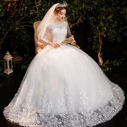 Robe De mariée De luxe à manches longues, tenue De bal élégante brodée à lacets, grande taille, nouvelle collection