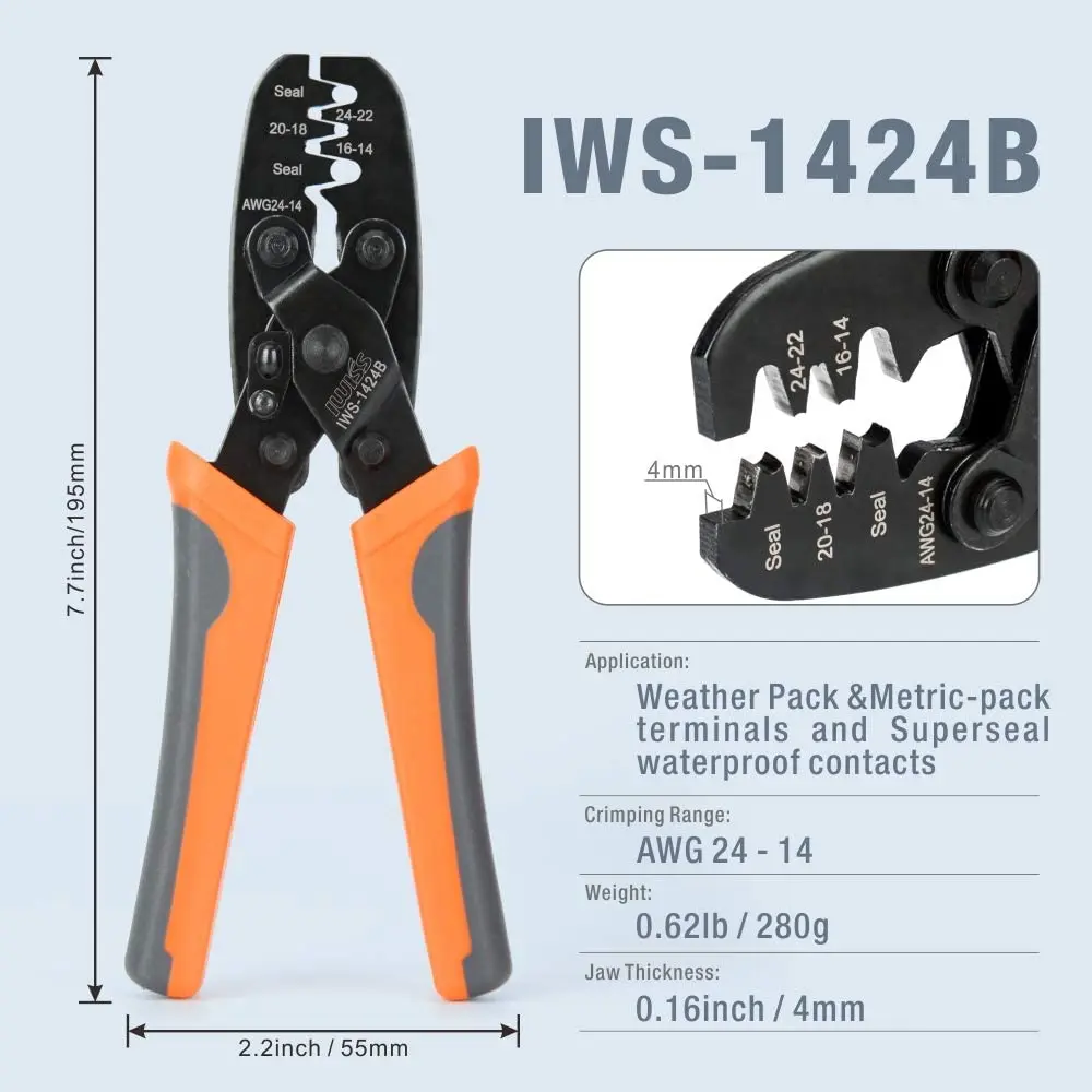 IWISS Non Insulated Open Barrel Terminal Crimp Tool-Wire Crimper Plier for Molex,Delphi,AMP/Tyco,Harley,PC/Computer  24-14AWG