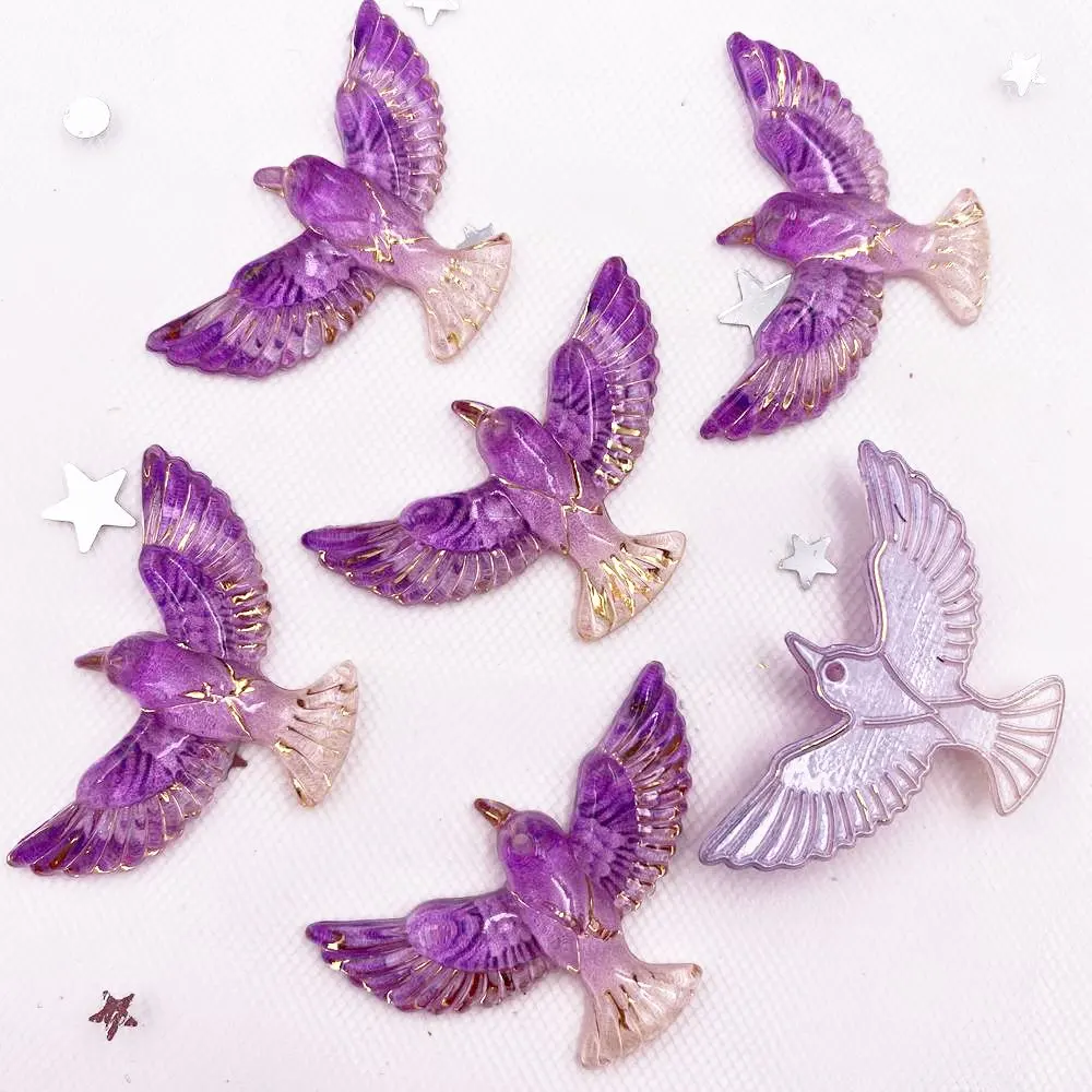 New 10pcs Resin Shiny Colorful Bird Flatback Rhinestone Scrapbook 1 Hole Buttons Wedding  Applique DIY Ornaments Crafts