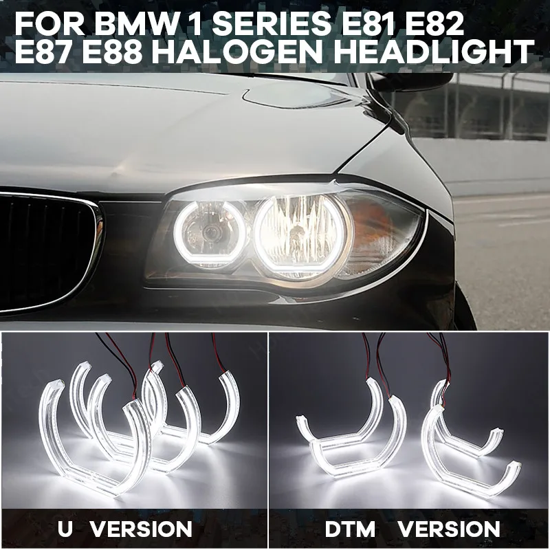 Day light LED Angel Eyes kit Cut Style  ring DTM U Shape Light White For BMW 1 Series E81 E82 E87 E88 halogen Headlight