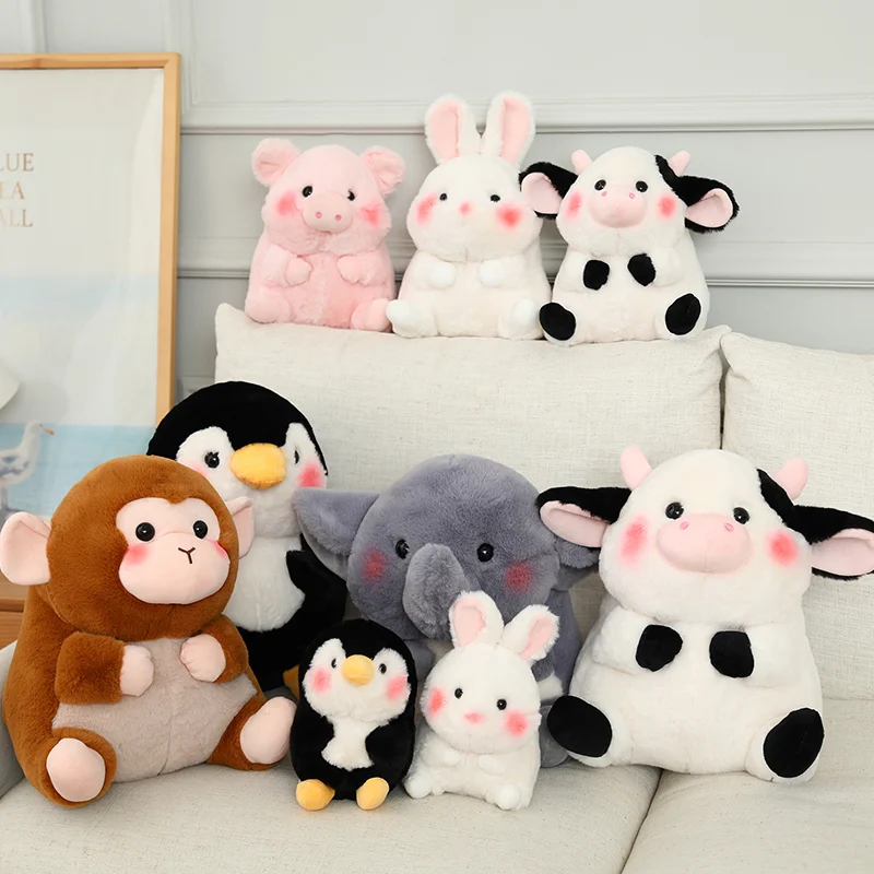 18-40cm Ball Shape Animals Stuffed Cartoon Bunny Pink Pig Monkey Elephant Penguin Hug Cuddly Plushies Toys Ferry Plush Soft Doll