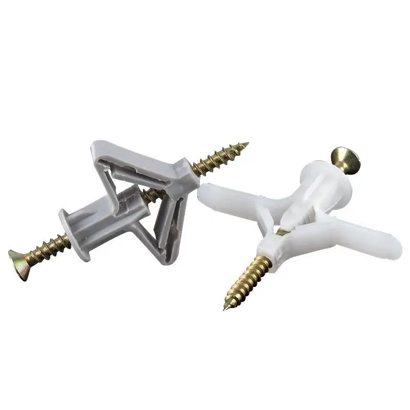 50ชุดขยาย Drywall Anchor เจาะด้วยตนเองสกรูยิปซั่ม Hollow Wall ขยายสกรูไนลอนพลาสติกยิปซั่มบอร์ด