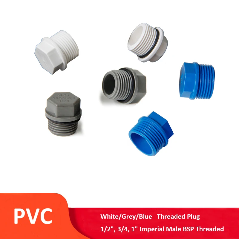 

PVC Threaded Plug 1/2",3/4,1" Imperial Male BSP Threaded Pipe Fitting Screw Plug Pipe End Cap Aquarium Garden Stop Water Adapter