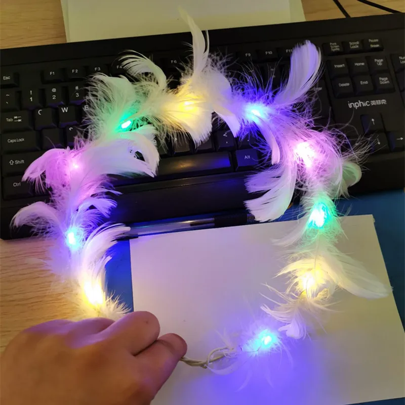 LED Feather Wreath Headband Light-Up Headband Luminous Headdress For Women Girls Wedding Christmas Halloween Glow Party