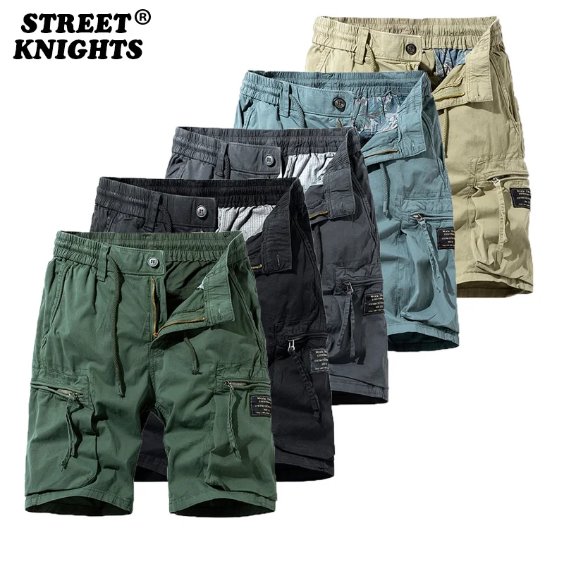 2021 New Summer Solid Color Fashion Cotton Casual Breeches Cargo Men Shorts Men Breathable Quick Dry Multi Pocket Hip Hop Short