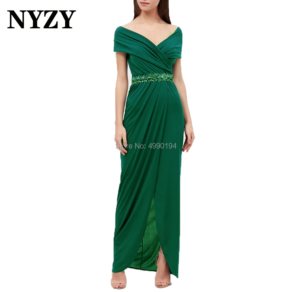 

NYZY M290 Jersey Off the Shoulder Pleats Green Mother of the Bride Dresses Summer Party Dress Women Evening Prom