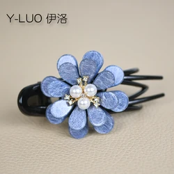 Women headwear flower hair clip for girls pearl hair grips rhinestone cute hair accessories for women