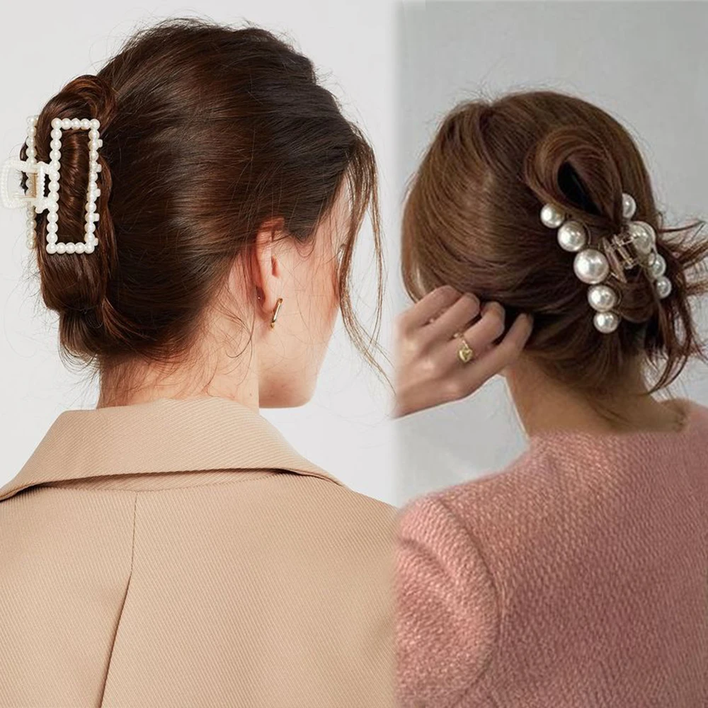 Pinza para el pelo de perlas grandes para mujer y niña, pasadores grandes de flores, horquillas de murciélago de cangrejo, cola de caballo, accesorios para el cabello, estilo, Color sólido