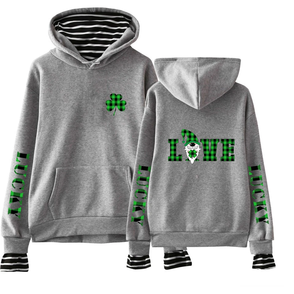 St Patrick's Day Lucky April Grass Print Sweatshirts Men Women Fashion Fake two hoodies