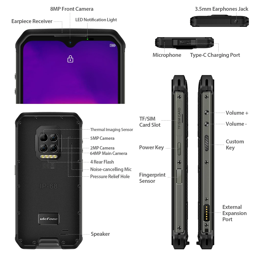 Ulefone Armor 9 Rugged Mobile Phone Thermal Imaging Camera FLIR® Android 10 128GB Smartphone Helio P90 Mobile Phone 6600mAh 64MP