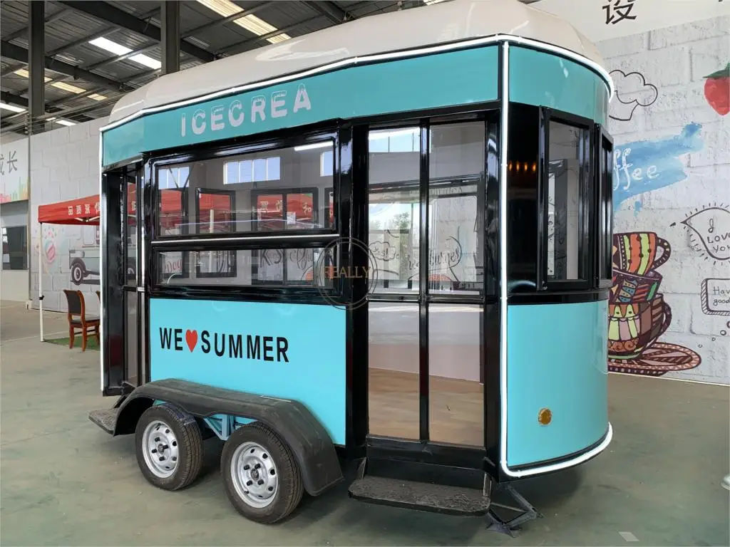 China Custom Mobile Street Fast Vending Carts Food Truck Trailers with Freezer for Sale Europe