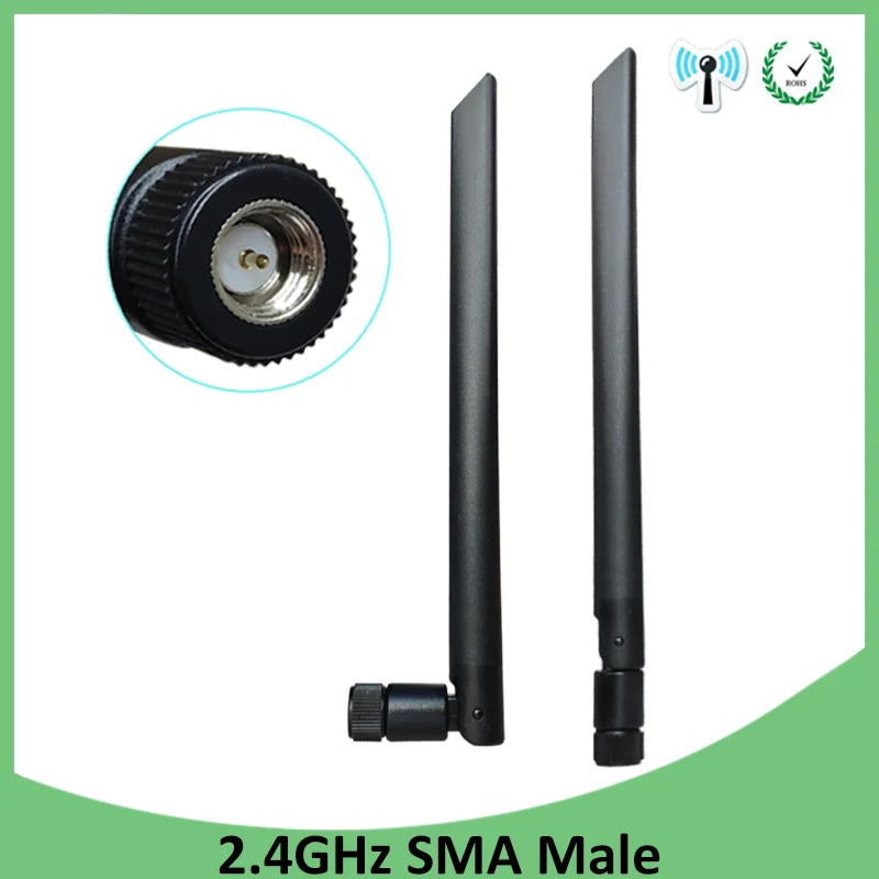 

GWS 2pcs 2.4g antenna 5dbi sma male wlan wifi 2.4ghz antene pbx iot module router signal receiver antena high gain