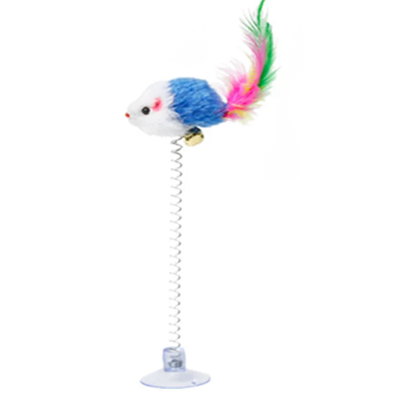 Swinging Mouse Toy - Suction Cup, Spring, and Feather Mouse Toy with Bell Sound, Interactive Cat Toy