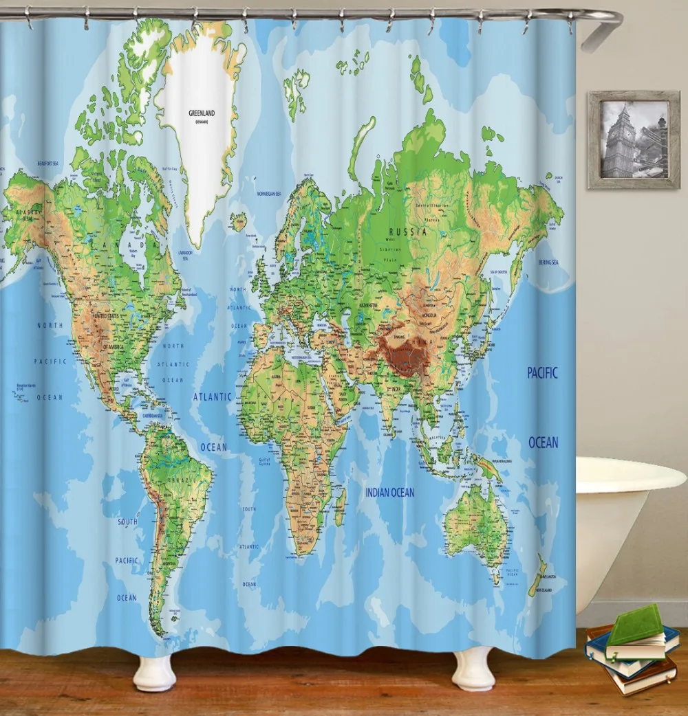 Map Funny Shower Curtains Waterproof Polyester Curtains for Bathrroom 3D Print Customized Bath Screen High Quality