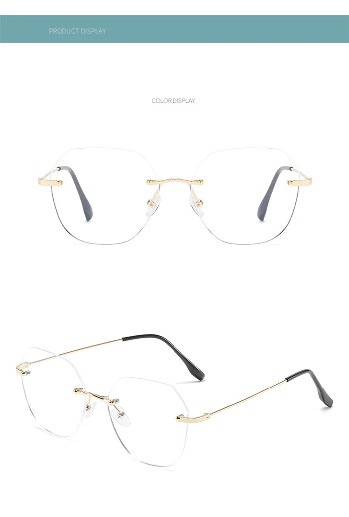 Ultraleichte rahmenlose Polygon-Blaulicht-blockierende Myopie-Brille, fertige Damen-Brille mit übergroßen Dioptrien, 0–0,5–1,0 bis –4,0 – Detail 9