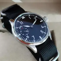 44mm Pilot non ha logo orologio da uomo meccanico a vento a mano quadrante nero vetro minerale/zaffiro gabbiano st3600-2 movimento G038