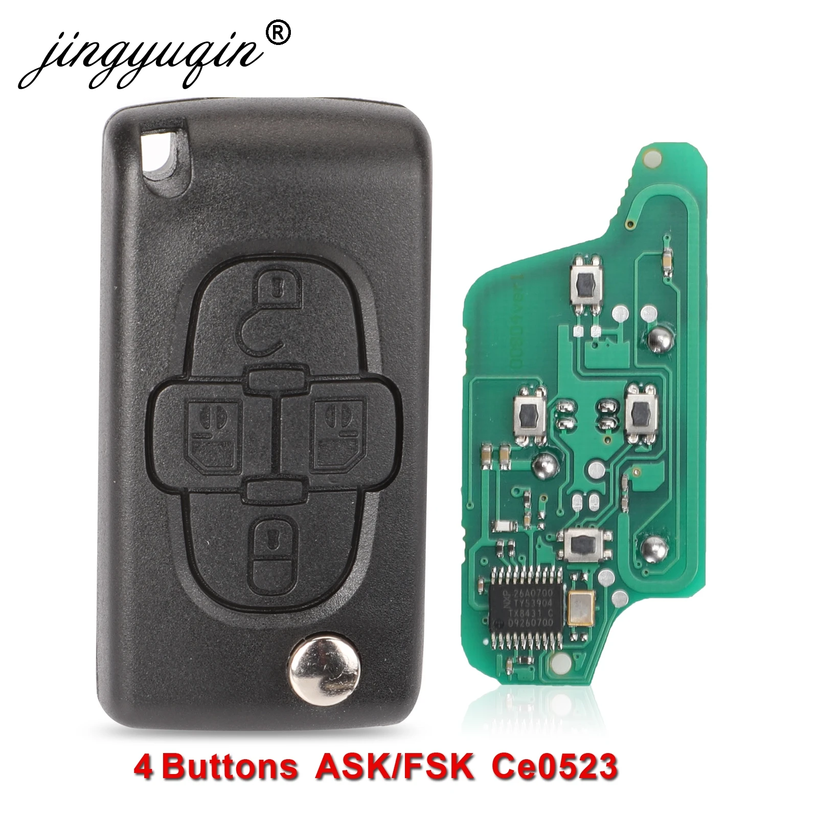 

jingyuqin ASK/FSK 433Mhz 4 Buttons Flip Floding Remote Key Fob Control For Peugeot 1007 For Citroen C8 VA2/HU82 Blade CE0523