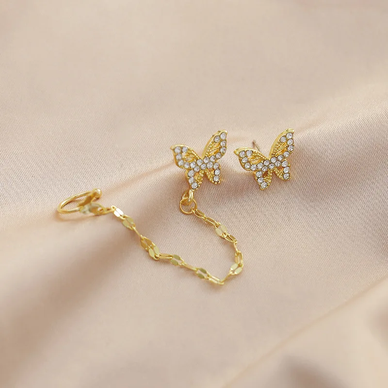 S925 Silver Needle New Full Rhinestone Earrings Simple Asymmetric Zircon Female Temperament Butterfly Wild Earrings Jewelry