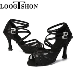 Loogtshon siyah Latin dans ayakkabıları Latin dans ayakkabıları latin dans ayakkabıları kadın topuk 5.5 cm topuklu dans ayakkabıları kadın spor ayakkabı