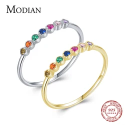 MODIAN Rainbow 7 Color Zircon 925 Sterling Silver Romantic Cute Bubble Finger Rings For Women Fashion Fine Jewelry Accessories