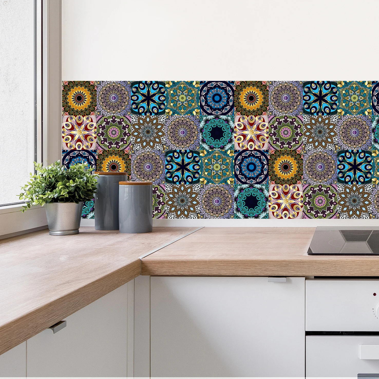10/15/20cm Mandala Style Matte Surface Tile Sticker Peel & Stick Decoration Film For Tiles /Ground in Kitchen Wardrobe Wallpaper