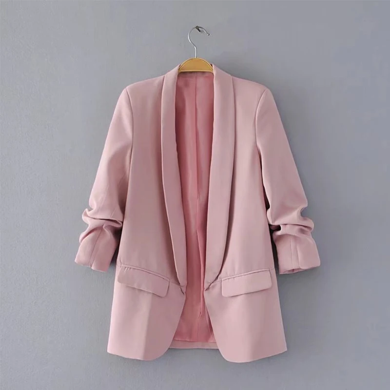 

Spring Autumn Suit Jacket Solid Notched Collar Nine Quarter Sleeve Office Ladies Formal Blazers Pockets Nice Coat for Female