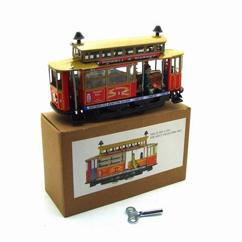 

Los Angeles Tram Retro Wind Up Toys 18cm Creative Window Display Props Personality Gifts Creative Props Childhood Tin Toys