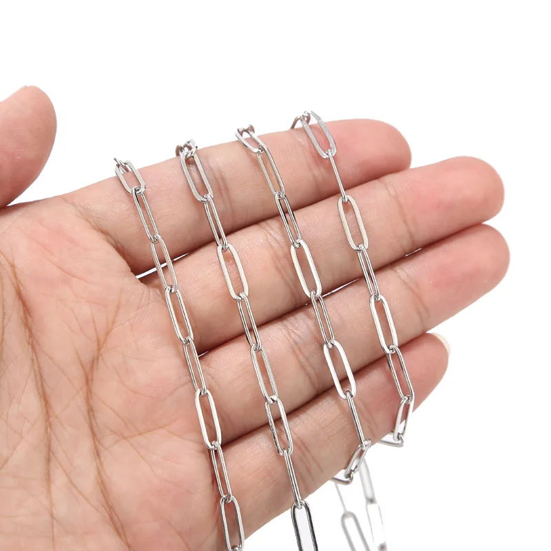 1 Meter Stainless Steel 4mmx12mm Gold Flat Drawn Cable Chain for DIY Jewelry Chains Accessories