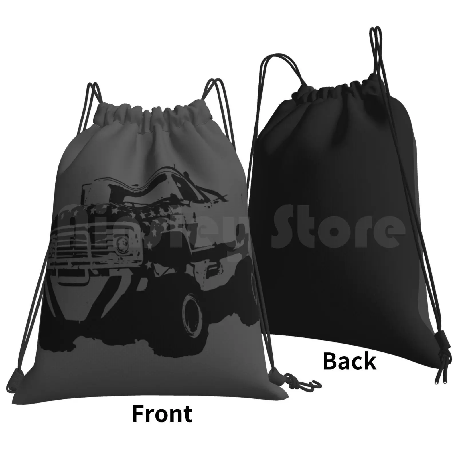 Monster Truck Pattern Backpack Drawstring Bag Riding Climbing Gym Bag Pattern Monster Truck Car Automotive Black White Sports