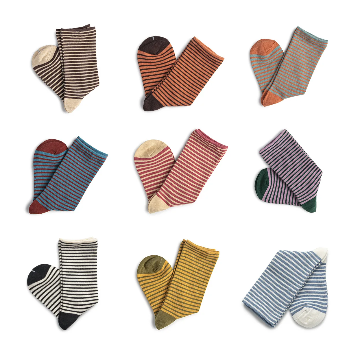 

Autumn And Winter New Plain Color Basic Stripe Cotton Socks Women Middle Tube Socks