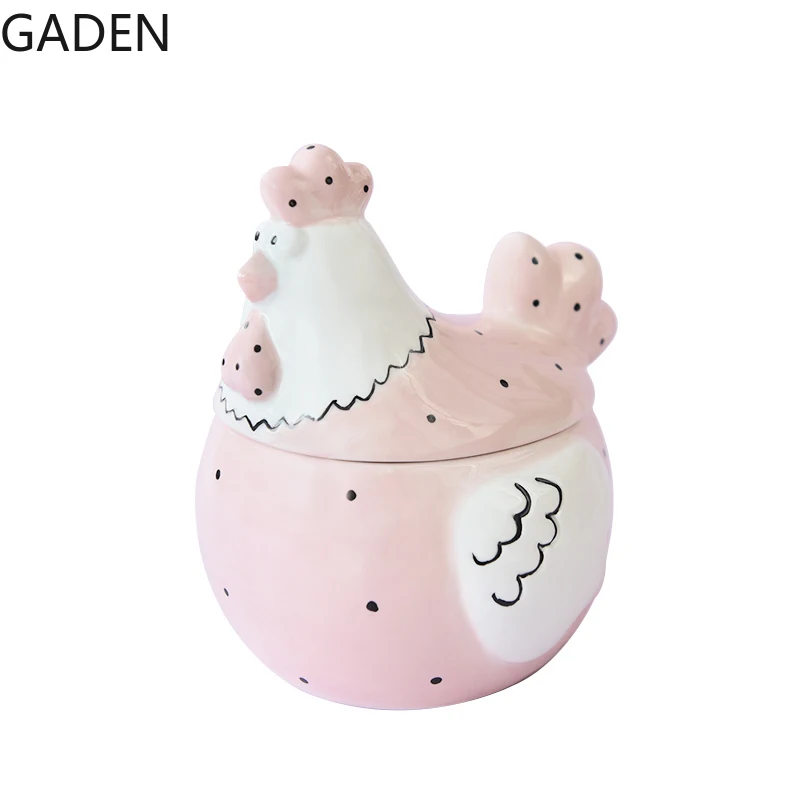 Cute Garden Chicken Storage Jar Cartoon Pink Storage Ornaments Ceramic Creative Living Room Home Decoration Jar Kitchen Storage