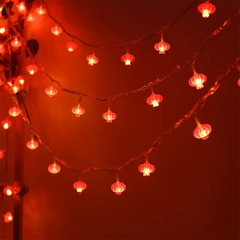 LED Chinese Festival Mini Red Lantern String Light Jubilant Garland Lamp Battery Operated for Chinese New Year Indoor Decoration