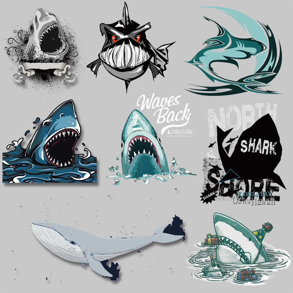 Stylish animal ferocious shark alphabet pattern On T-Shirt Clothing Printing Stickers Printed Decoration Iron on patches