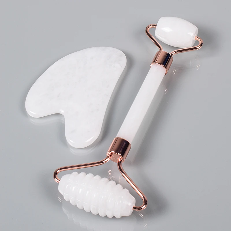 White Jade Face Care Tool Sawtooth Facial Roller Gua Sha Sets Natural Stone Crystal Massager Health Skin Detox Massage Fifting