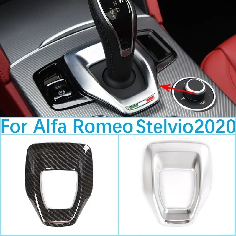 ABS Carbon Fiber/Chrome Car Interior Gear Shift Control Panel Cover Stickers For Alfa Romeo Stelvio 2020-2023 Car Accessories