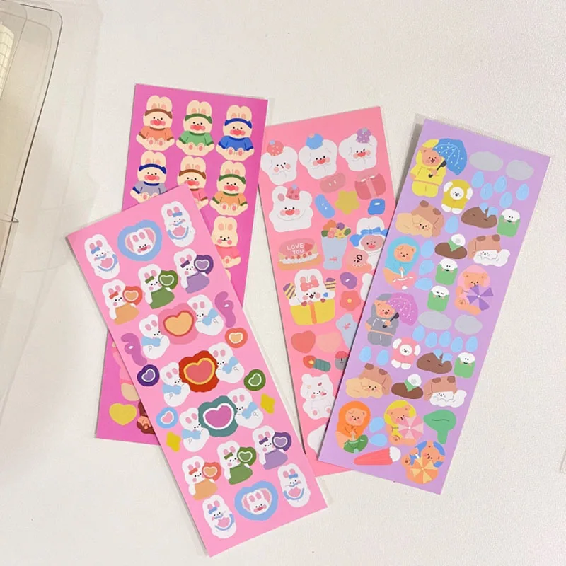 Cute Cartoon Rabbit Bear Colorful Sticker Decoration DIY Scrapbooking Collage Material Album Diary Kawaii Stationery Sticker