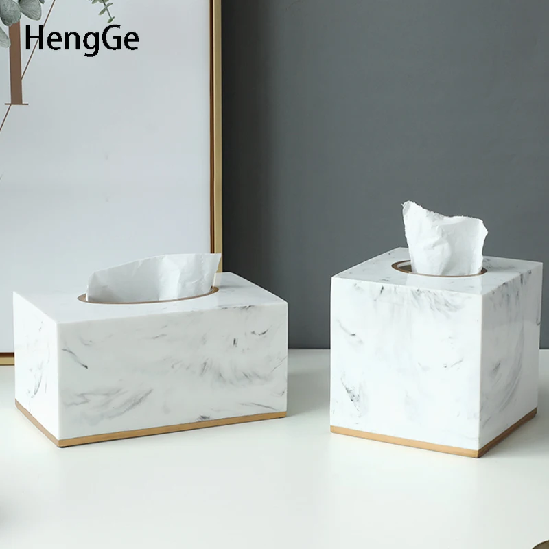 Minimalism Tissue Box Nordic Decoration Home Marble Texture Resin Napkin Holder Bedroom Desktop Paper Box Living Room Decoration