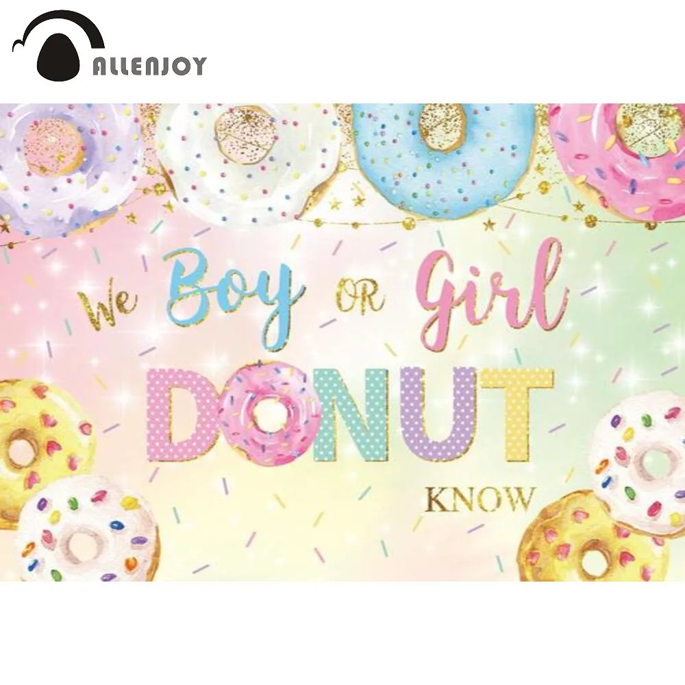 Allenjoy We Donut Know Gender Reveal Background Baby Shower Boy Or Girl Golden Dot Backdrop Wallpaper Birthday Party  Decoration