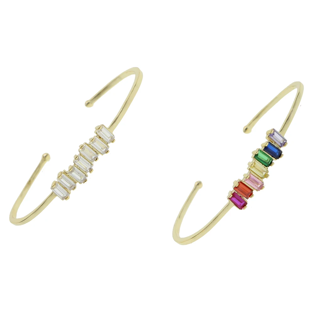 open adjusted size white rainbow rectangle cz bangle for women gilr fashion jewelry